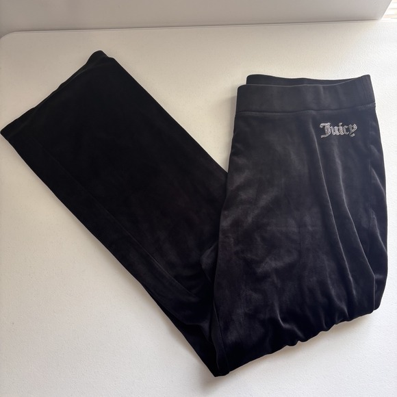 Juicy Couture Pants - Juicy Couture Women's Velour Drawstring Track Pants Size L Black Y2K Lounge Soft